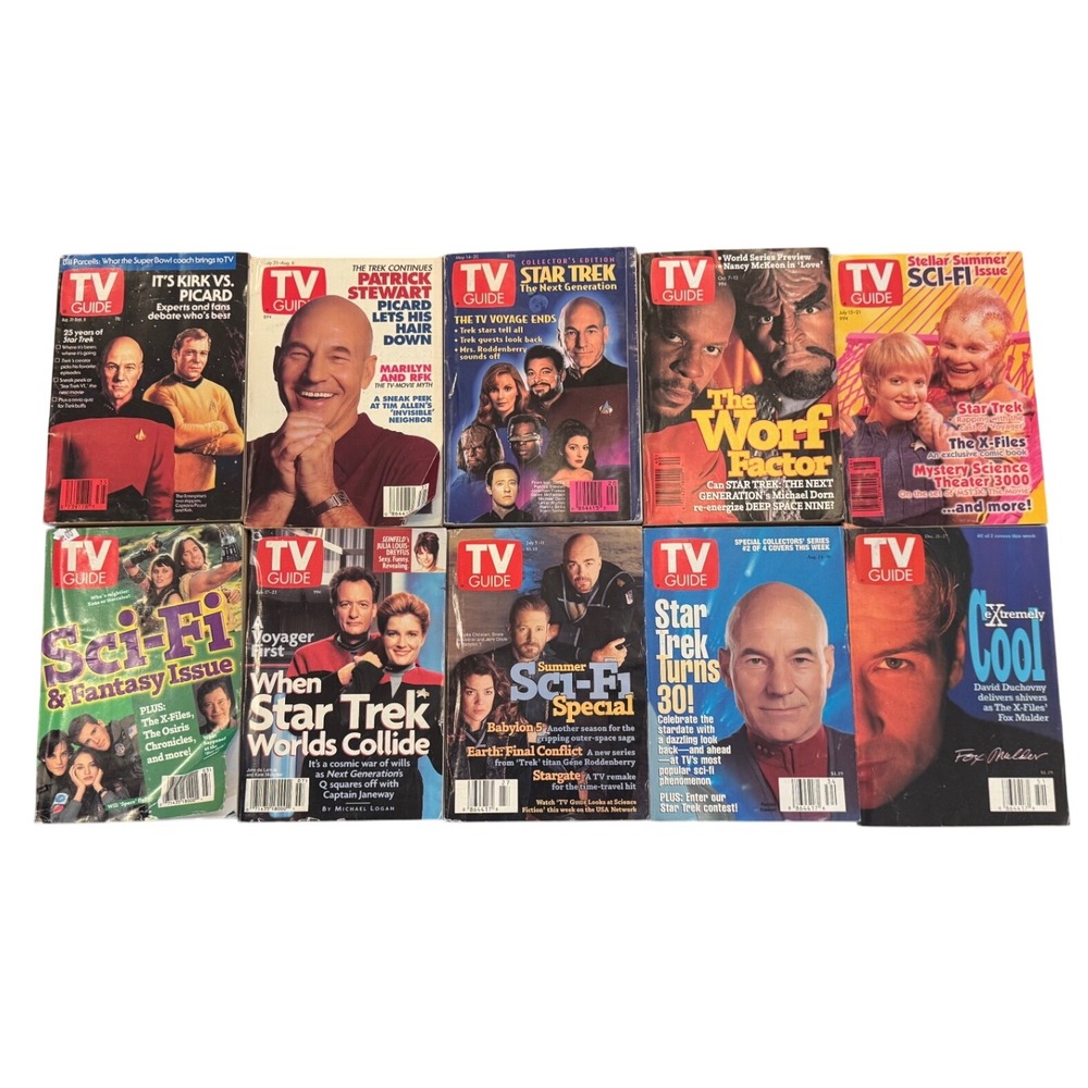 Vintage 90s TV Guide Magazine Lot 10 Issues Star Trek Picard Worf Sci-Fi X-Files
